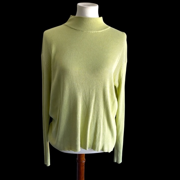 Coldwater Creek silk cotton ribbed mock turtleneck green sweater XL - Picture 7 of 15
